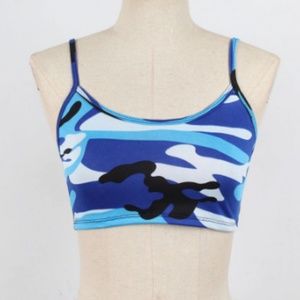 Blue Camouflage Spaghetti Strap Cami Crop Top